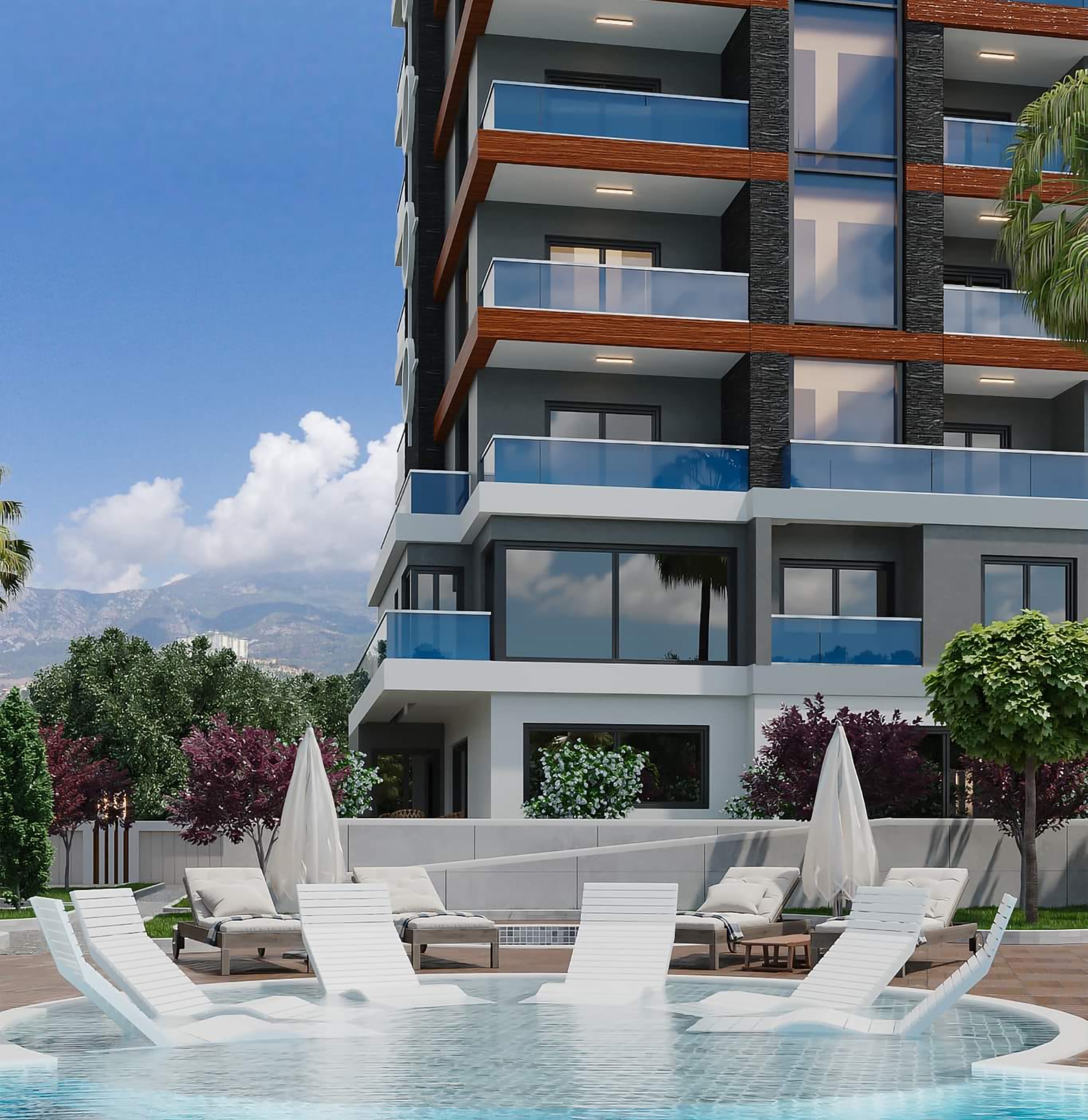 Ylellinen 2+1 asunto meri- ja vuorinäköaloilla, Alanya Mahmutlar
