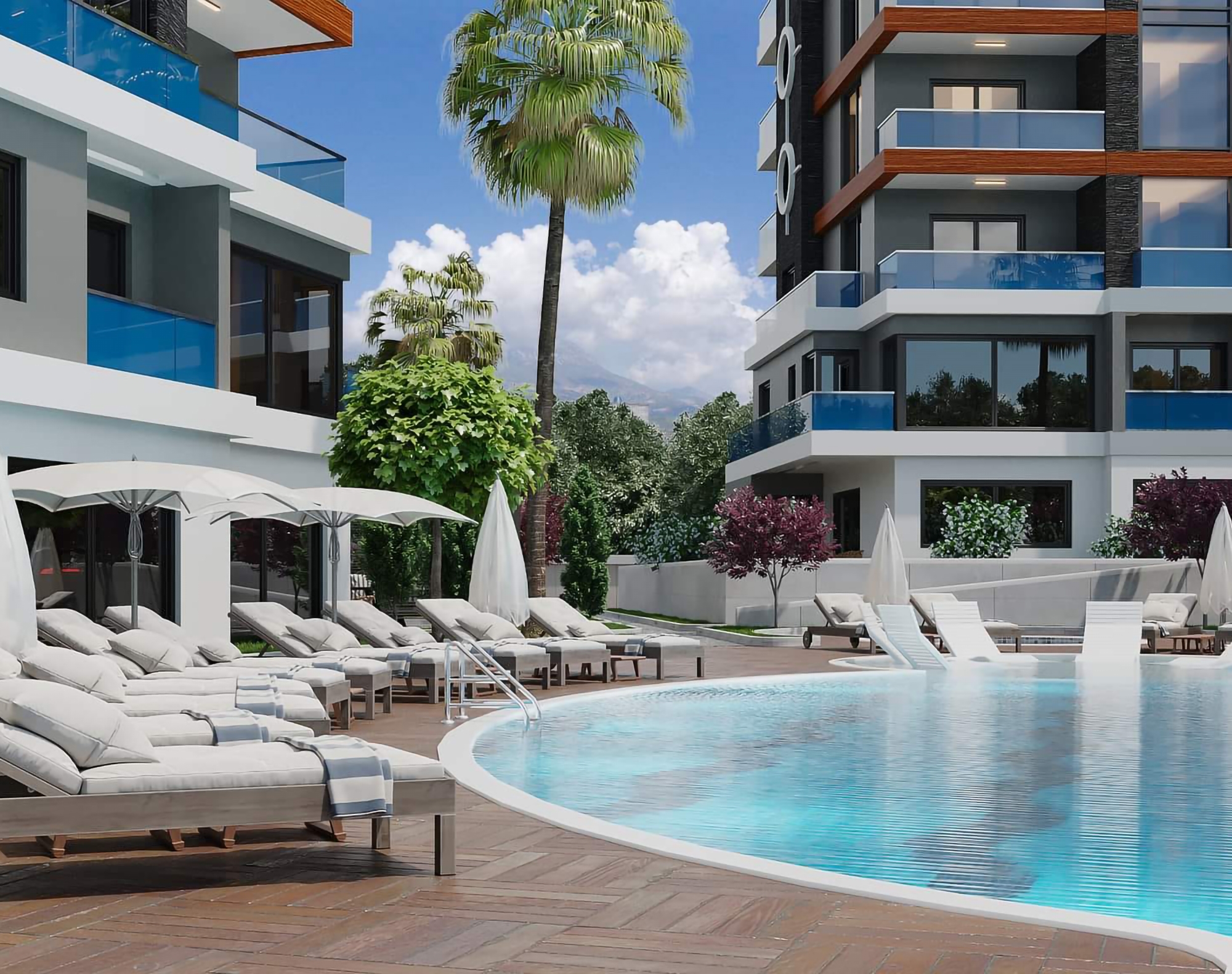 Ylellinen 2+1 asunto meri- ja vuorinäköaloilla, Alanya Mahmutlar