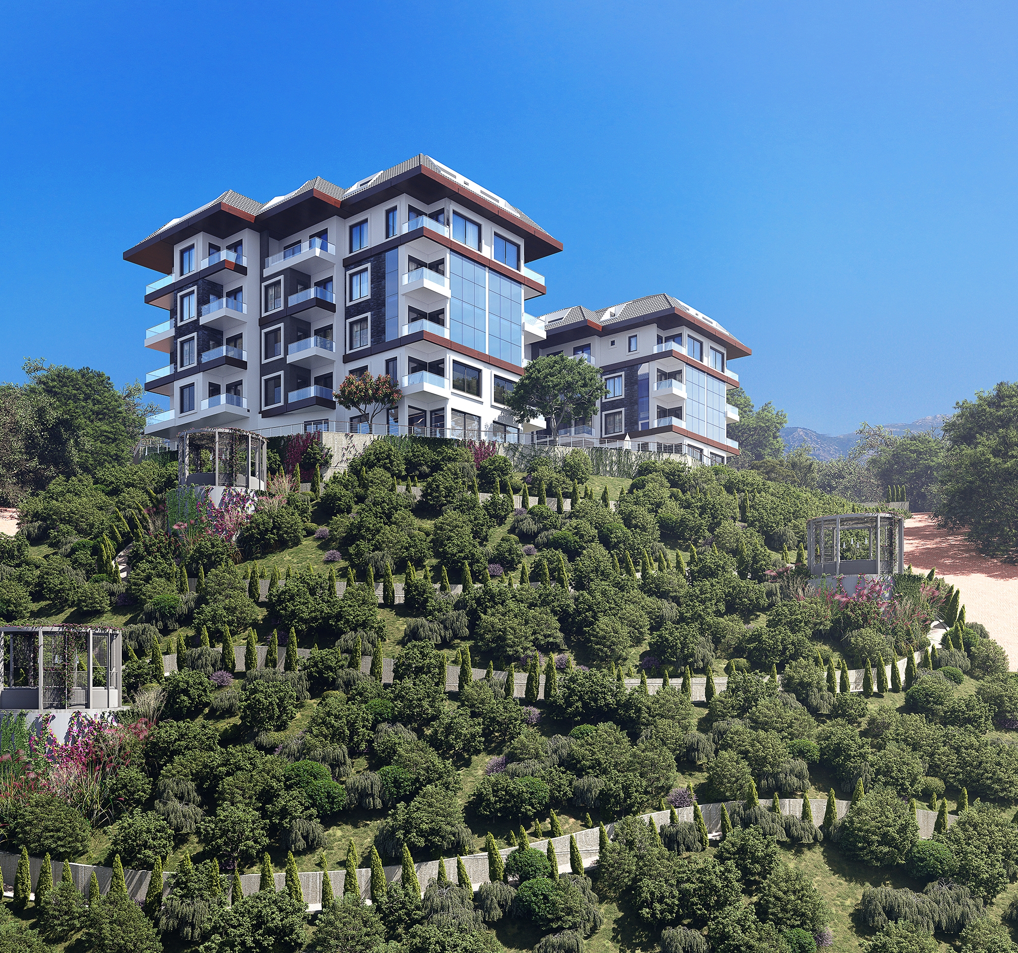 Ylellinen 1+1 huoneisto vuoristo- ja merinäköalalla, Alanya - Kargicak