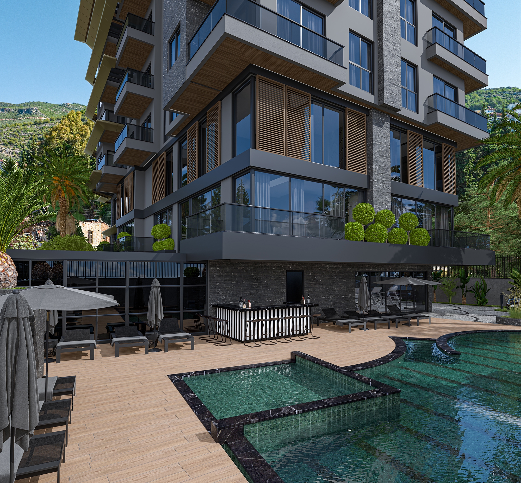 Luxuriöse 1+1 Wohnung mit Meerblick und Bergblick