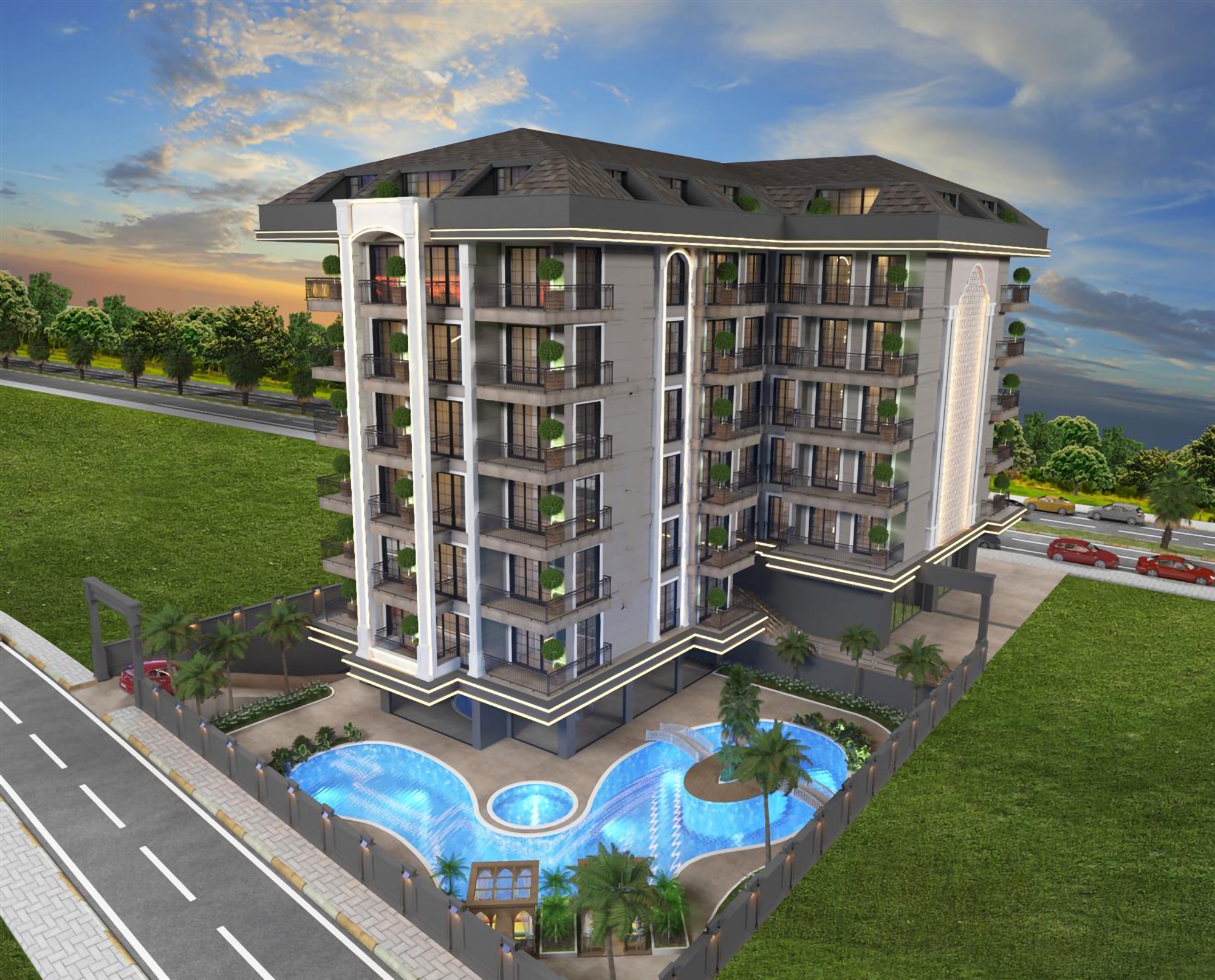 Stilvolles 1+1 Apartment mit Meerblick in Alanya Zentrum