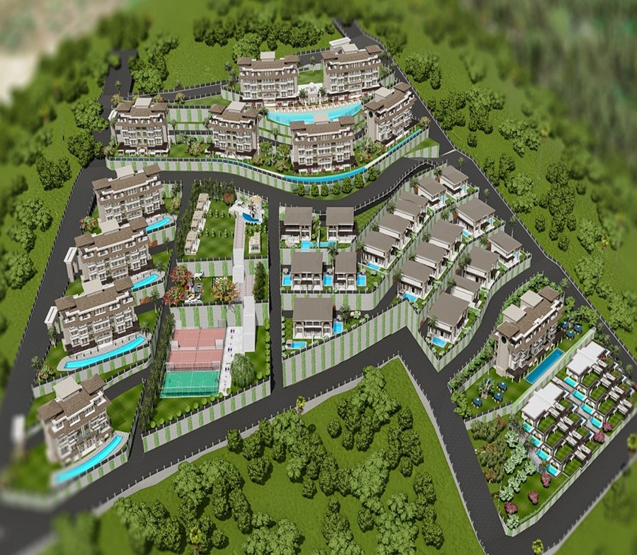 Luxuriöses 1+1 Apartment mit Meerblick und Bergblick, Alanya - Kargicak