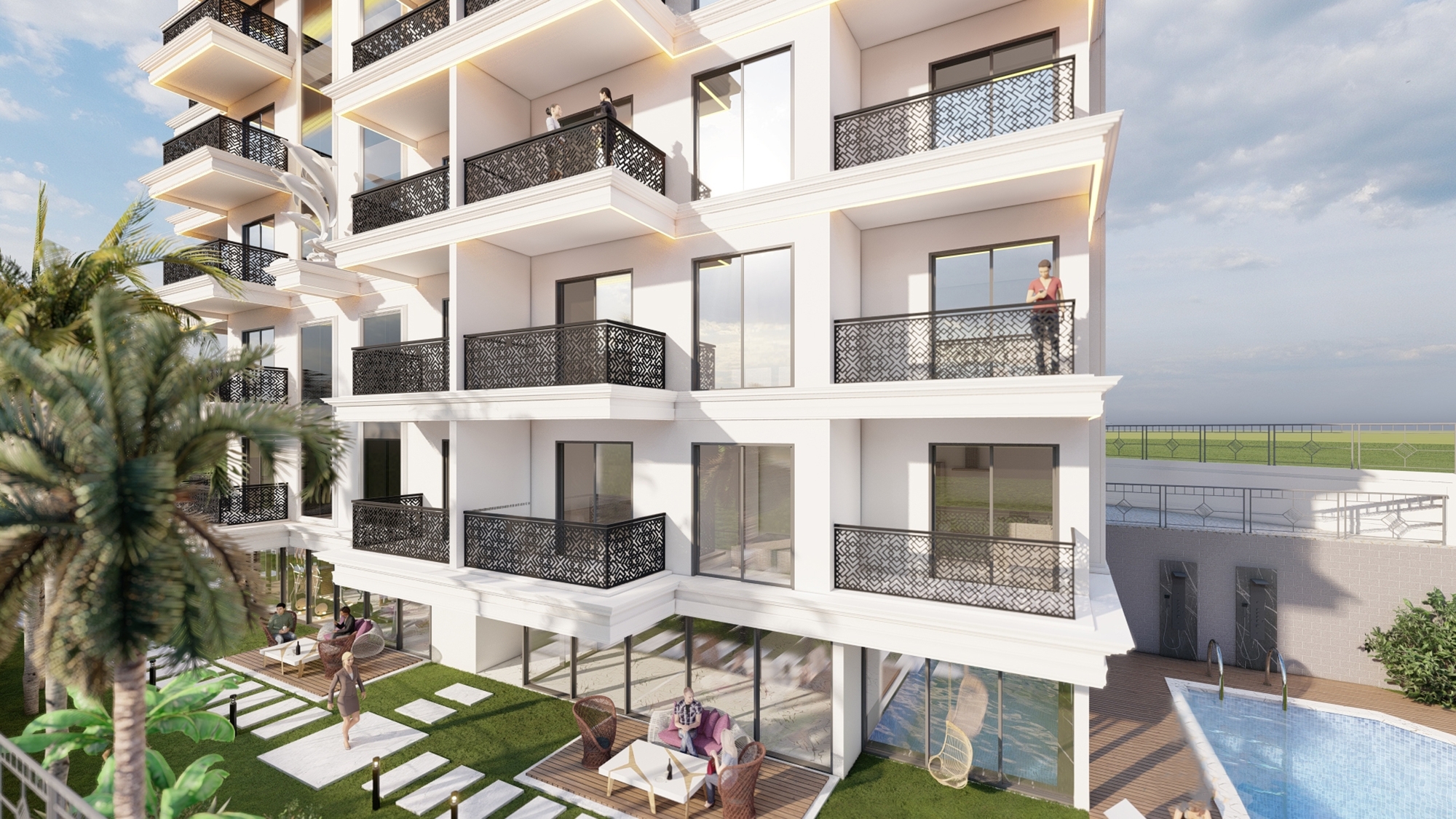 Luxuriöses 1+1 Apartment mit Meerblick und Bergblick in Alanya - Avsallar
