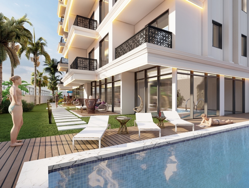 Luxuriöses 1+1 Apartment mit Meerblick und Bergblick in Alanya - Avsallar