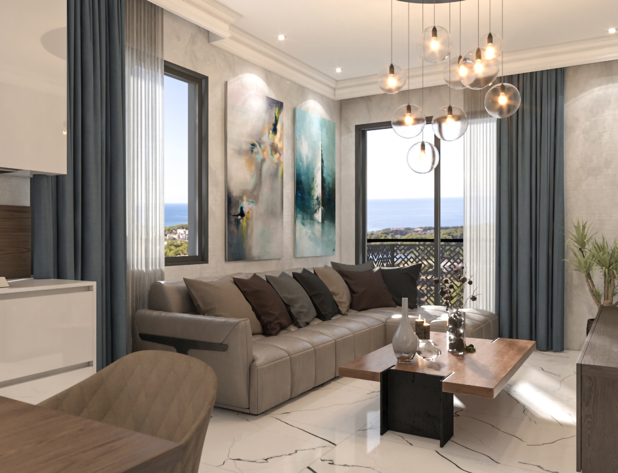 Luxuriöses 1+1 Apartment mit Meerblick und Bergblick in Alanya - Avsallar
