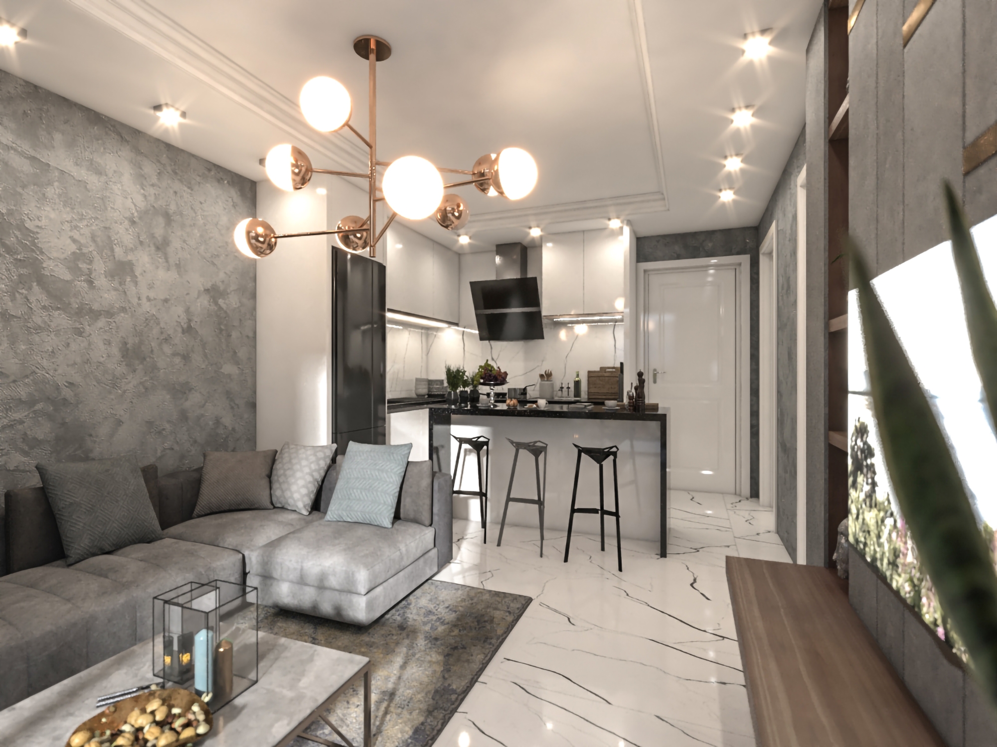 Luxuriöses 1+1 Apartment mit Meerblick und Bergblick in Alanya - Avsallar