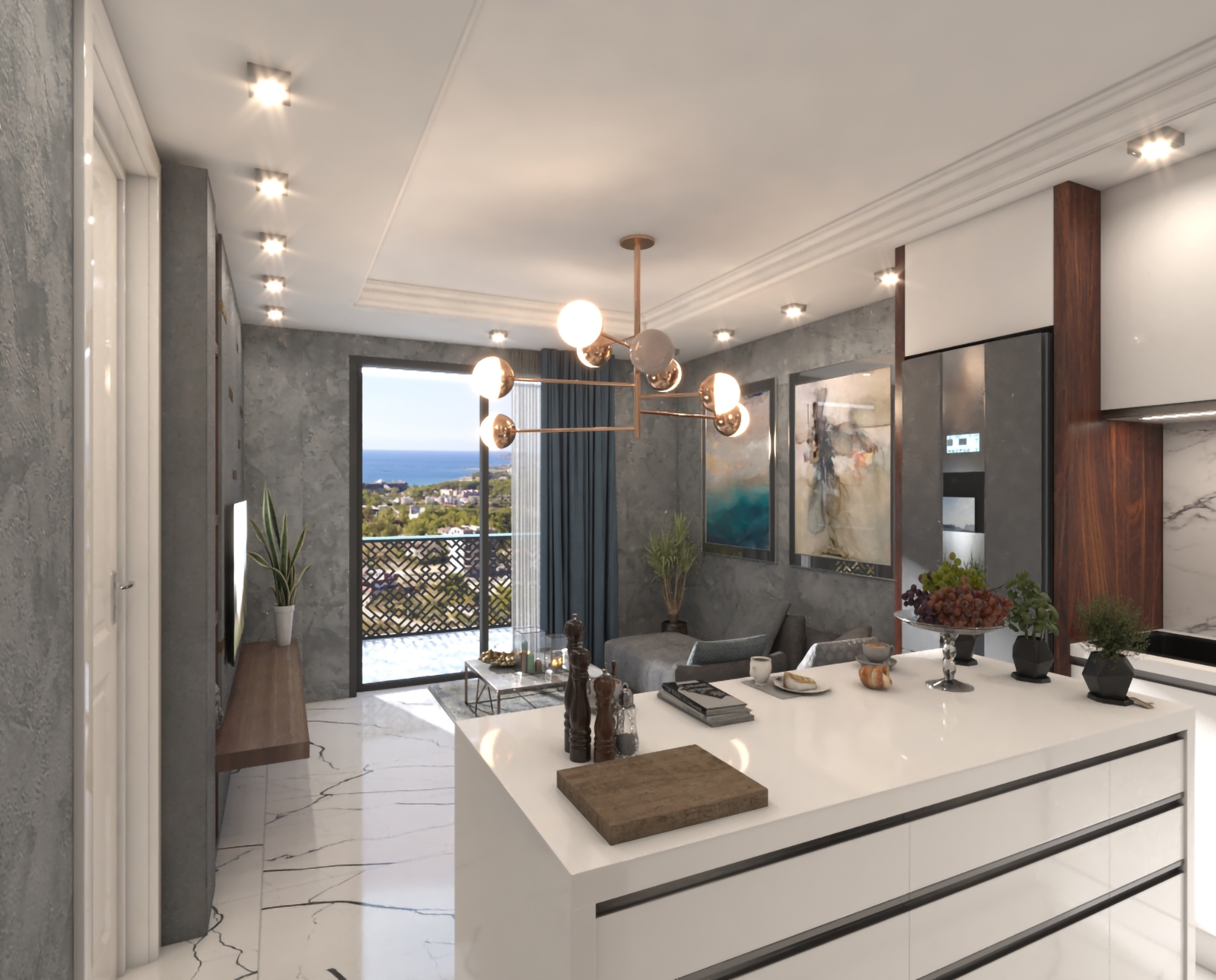 Luxuriöses 1+1 Apartment mit Meerblick und Bergblick in Alanya - Avsallar