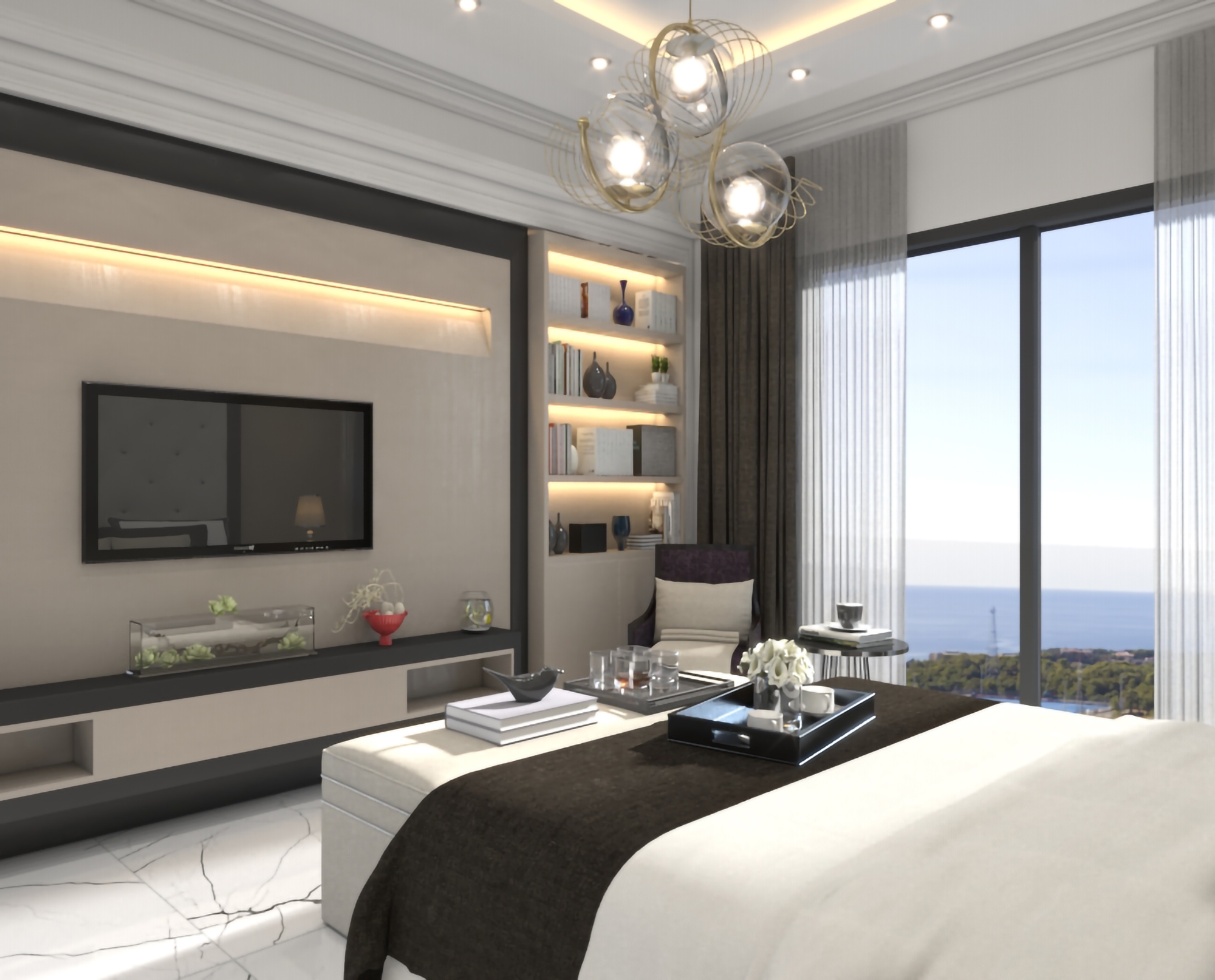 Luxuriöses 1+1 Apartment mit Meerblick und Bergblick in Alanya - Avsallar