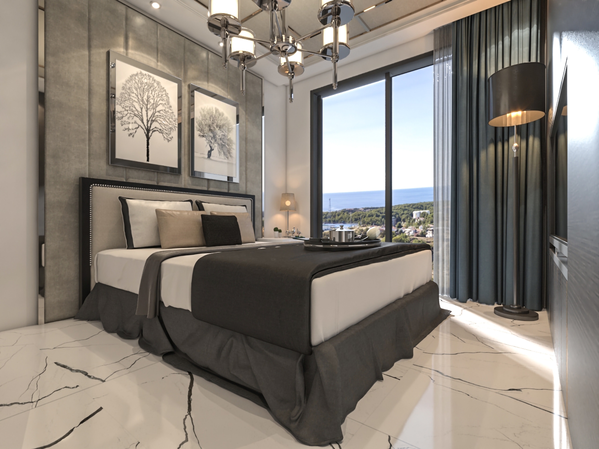 Luxuriöses 1+1 Apartment mit Meerblick und Bergblick in Alanya - Avsallar