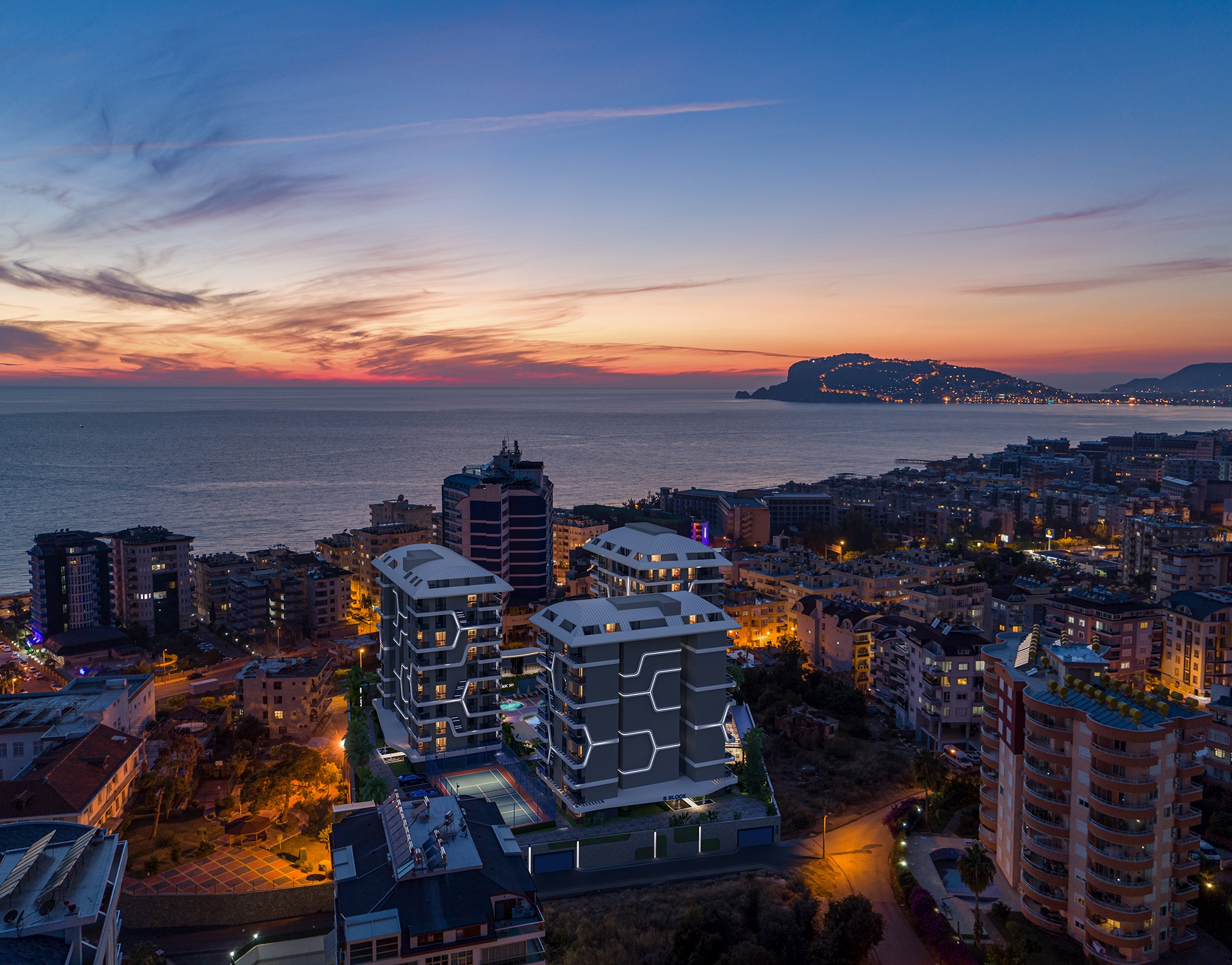 Ylellinen 1+1 Huoneisto meri- ja linna-näköalalla, Alanya Tosmur