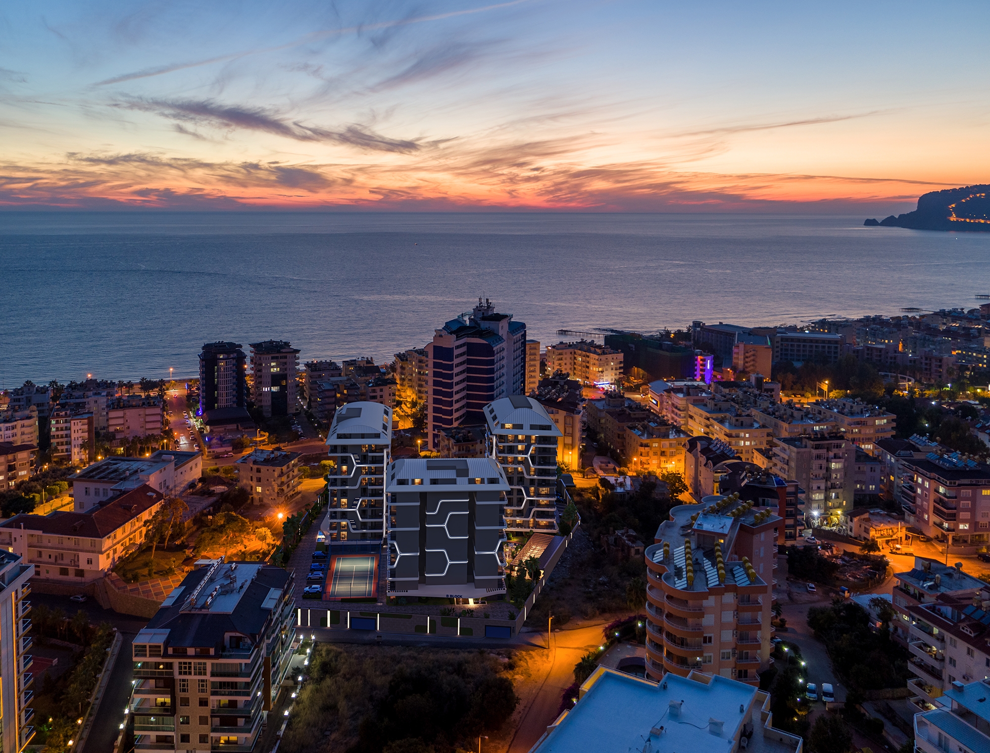 Ylellinen 1+1 Huoneisto meri- ja linna-näköalalla, Alanya Tosmur