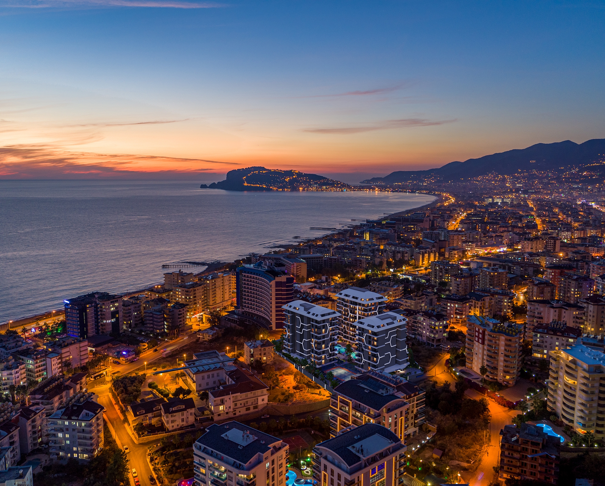 Ylellinen 1+1 Huoneisto meri- ja linna-näköalalla, Alanya Tosmur