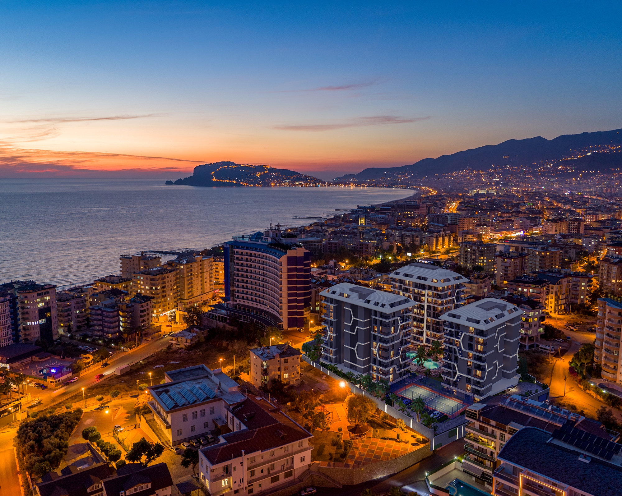 Ylellinen 1+1 Huoneisto meri- ja linna-näköalalla, Alanya Tosmur