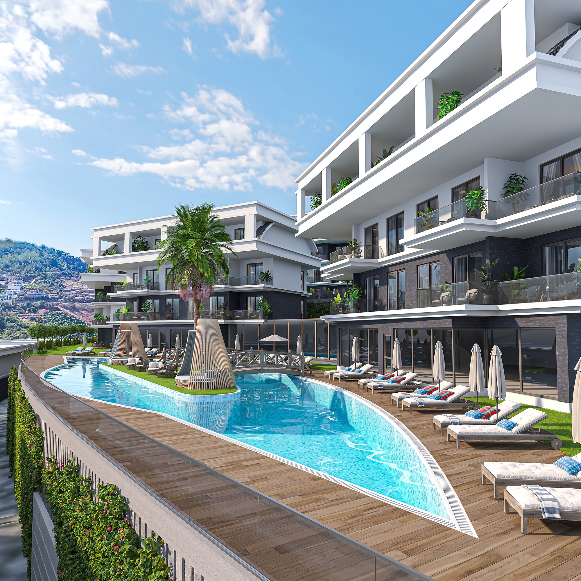 Luxuriöses 1+1 Apartment mit Meerblick und Bergblick in Kargicak