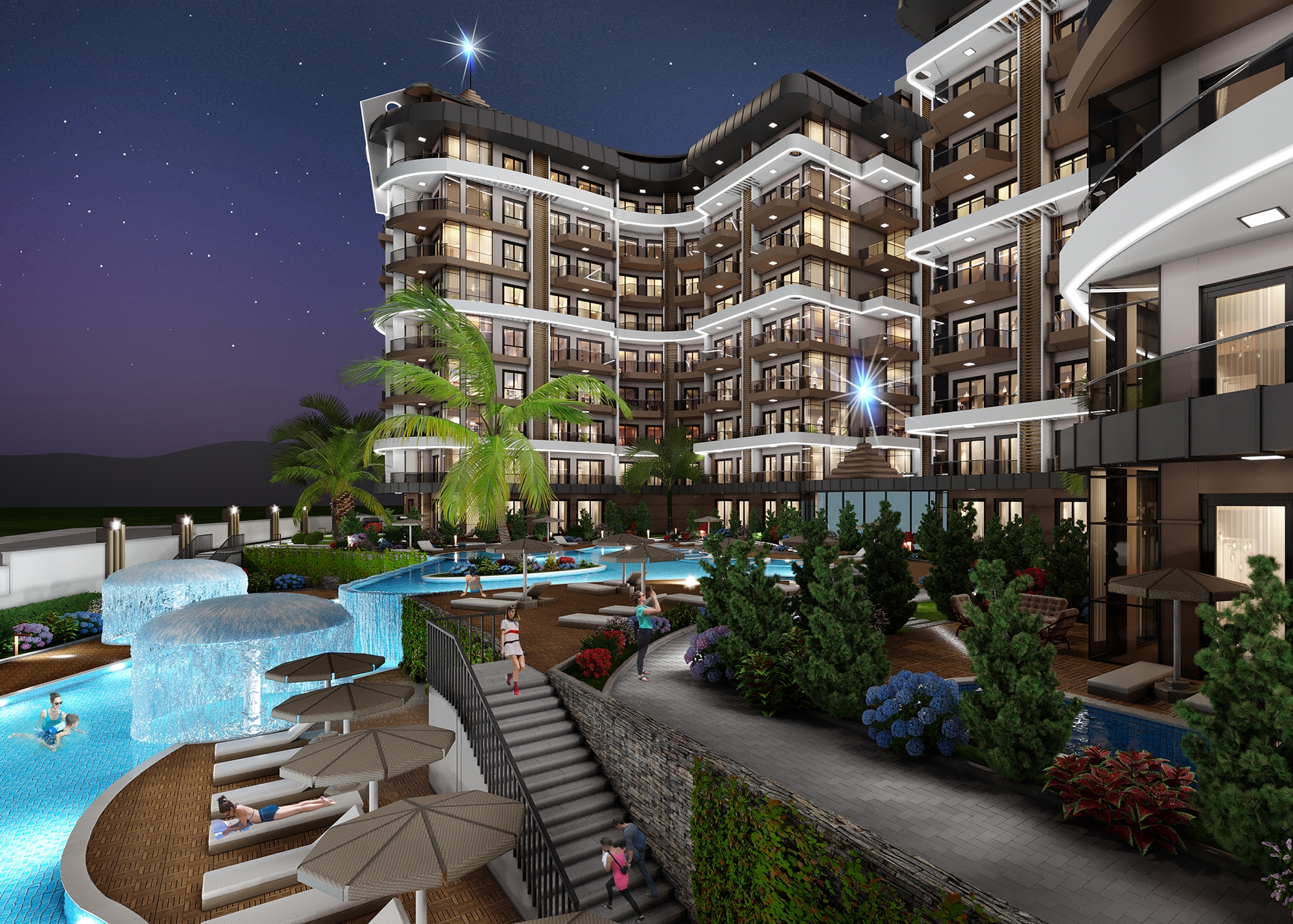 Luxuriöses 1+1 Apartment mit Meerblick und Bergblick, Alanya - Payallar