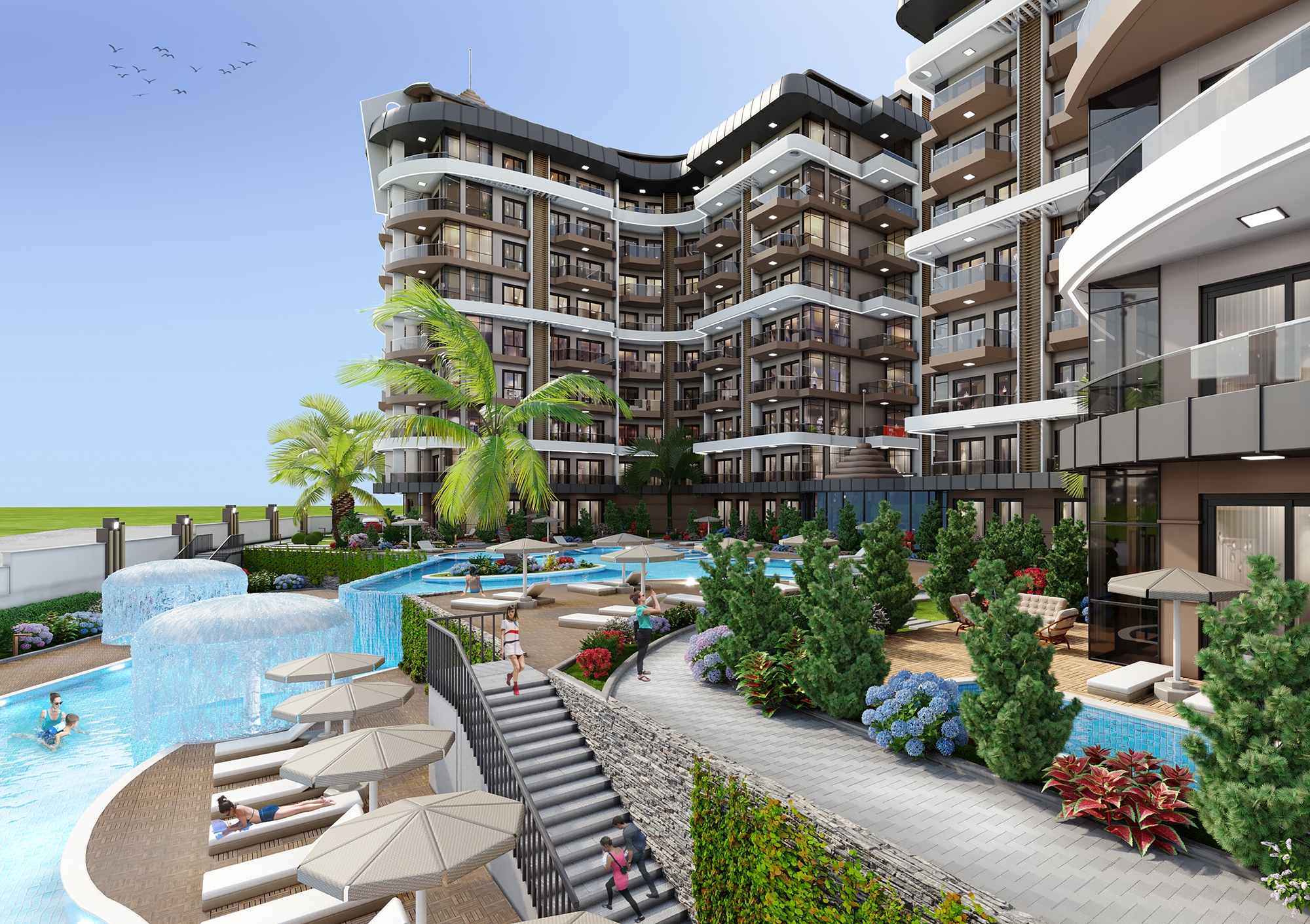 Luxuriöses 1+1 Apartment mit Meerblick und Bergblick, Alanya - Payallar