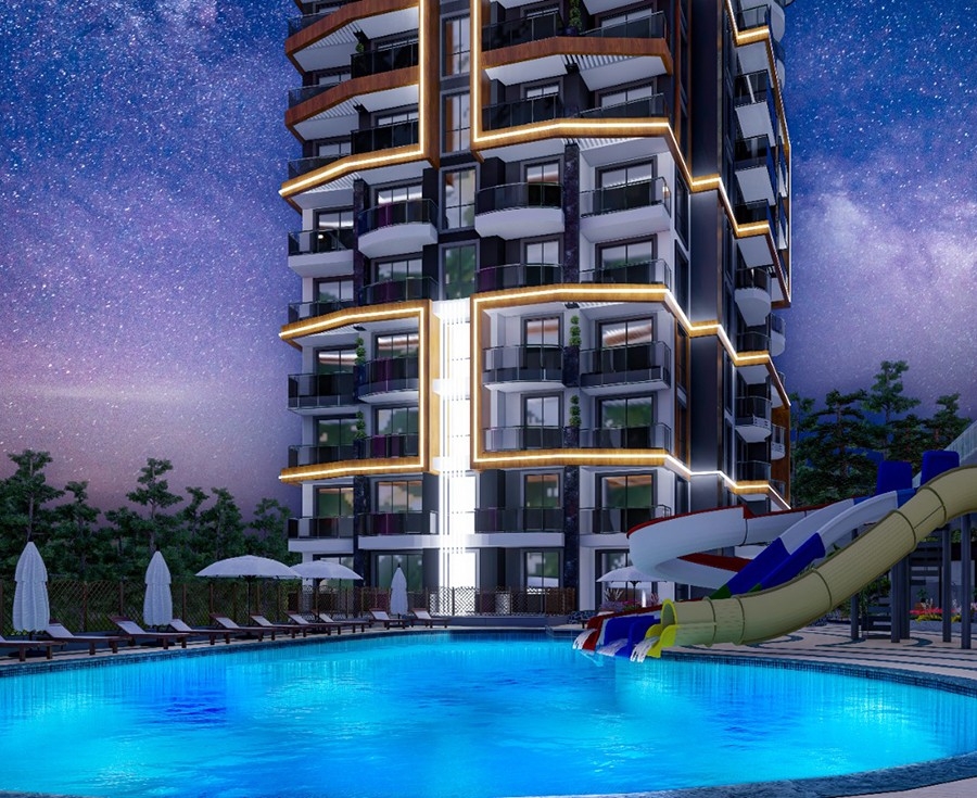 Luxuriöse 1+1 Wohnung mit atemberaubendem Meerblick und Bergblick, Alanya