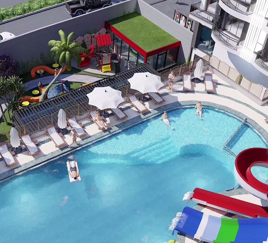 Luxuriöse 1+1 Wohnung mit atemberaubendem Meerblick und Bergblick, Alanya