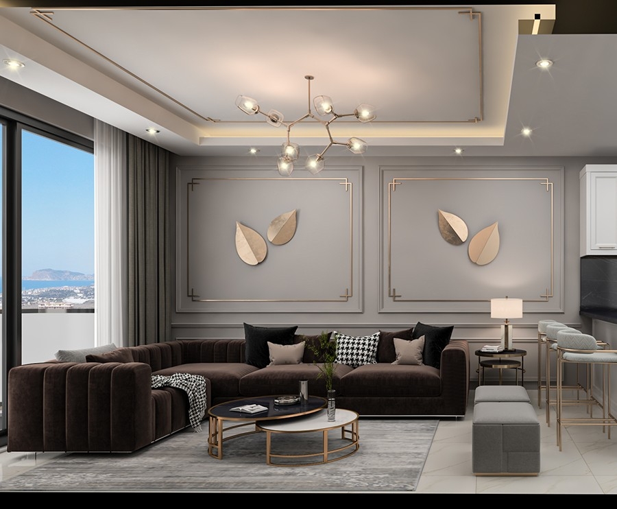 Luxuriöse 1+1 Wohnung mit atemberaubendem Meerblick und Bergblick, Alanya