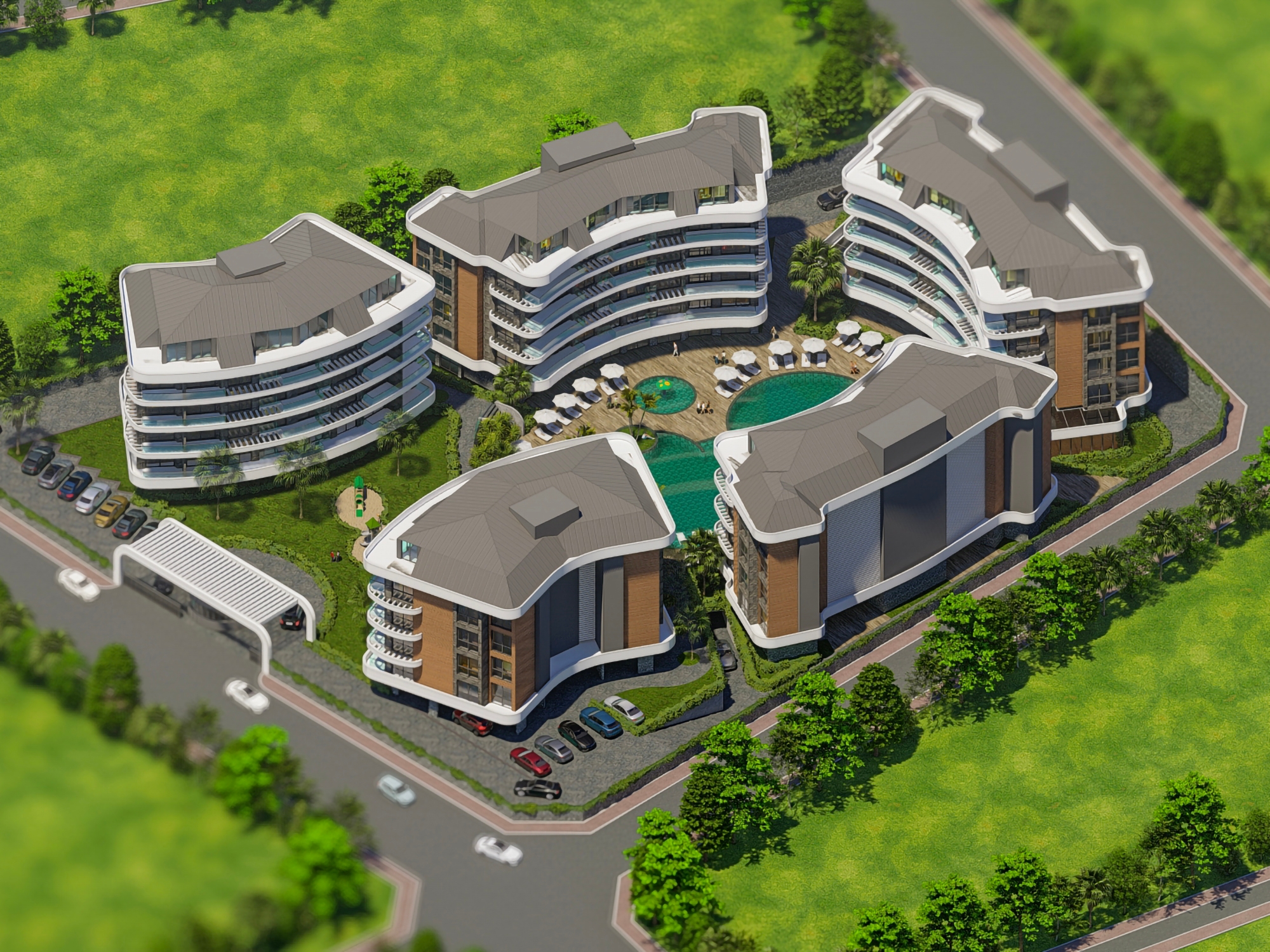 Moderne 1+1 Lejlighed med Udsigt til Slot og Bjerge i Oba