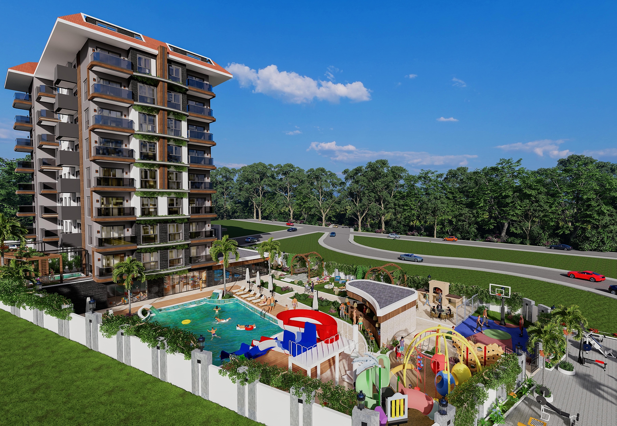Ylellinen 1+1 huoneisto meri- ja vuorinäköalalla, Alanya - Payallar