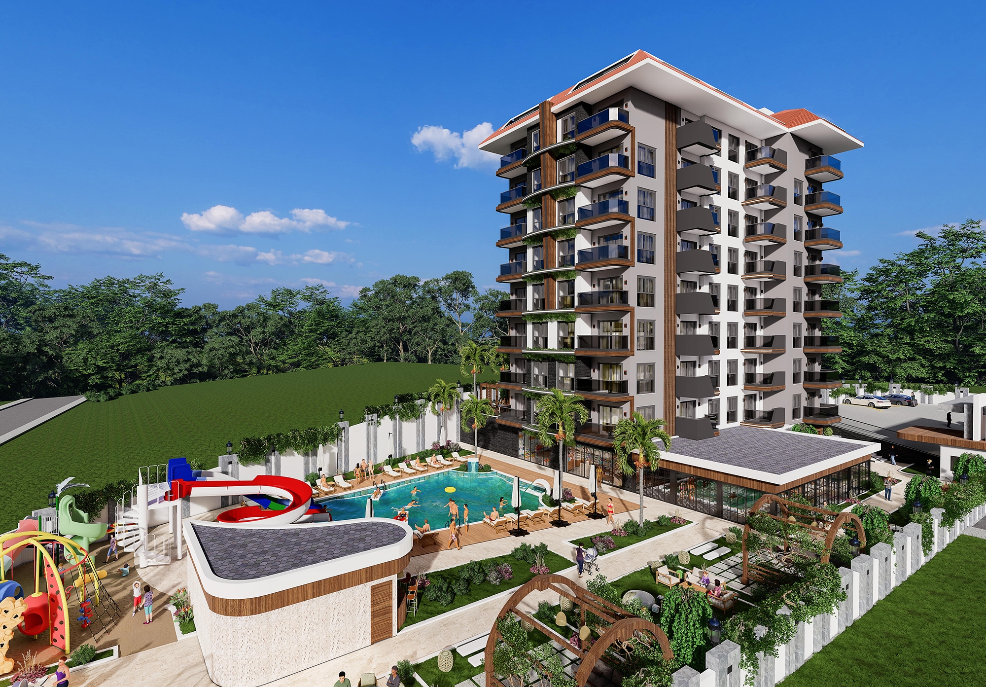 Ylellinen 1+1 huoneisto meri- ja vuorinäköalalla, Alanya - Payallar