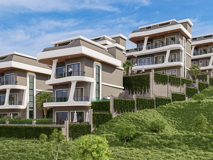 Luxuriöse 4+1 Villa mit Meerblick und Bergblick, Alanya - Kargicak