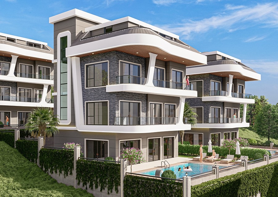 Luxuriöse 4+1 Villa mit Meerblick und Bergblick, Alanya - Kargicak