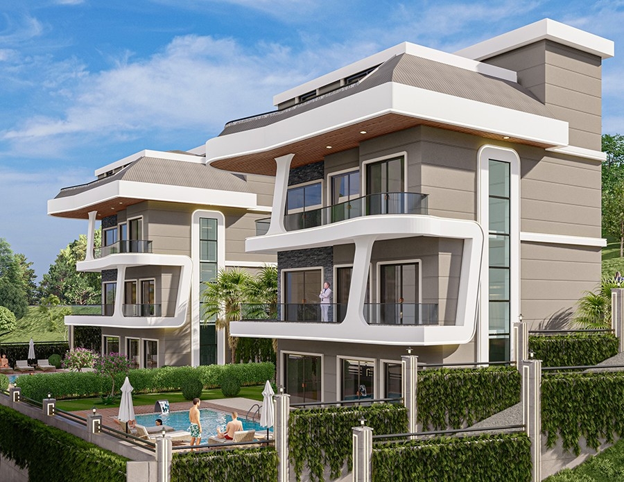 Luxuriöse 4+1 Villa mit Meerblick und Bergblick, Alanya - Kargicak