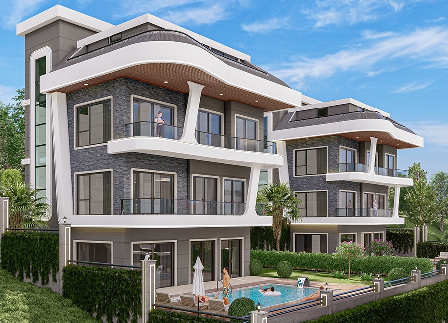 Luxuriöse 4+1 Villa mit Meerblick und Bergblick, Alanya - Kargicak