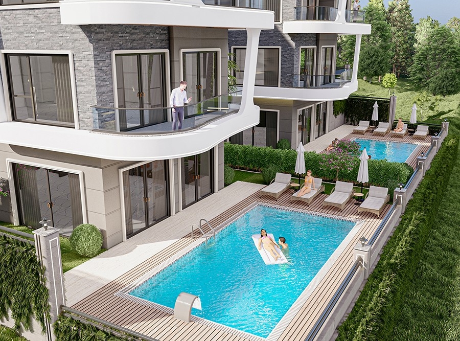 Luxuriöse 4+1 Villa mit Meerblick und Bergblick, Alanya - Kargicak