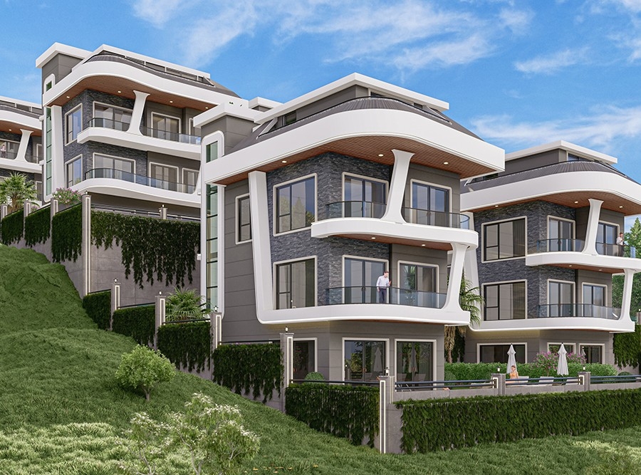 Luxuriöse 4+1 Villa mit Meerblick und Bergblick, Alanya - Kargicak