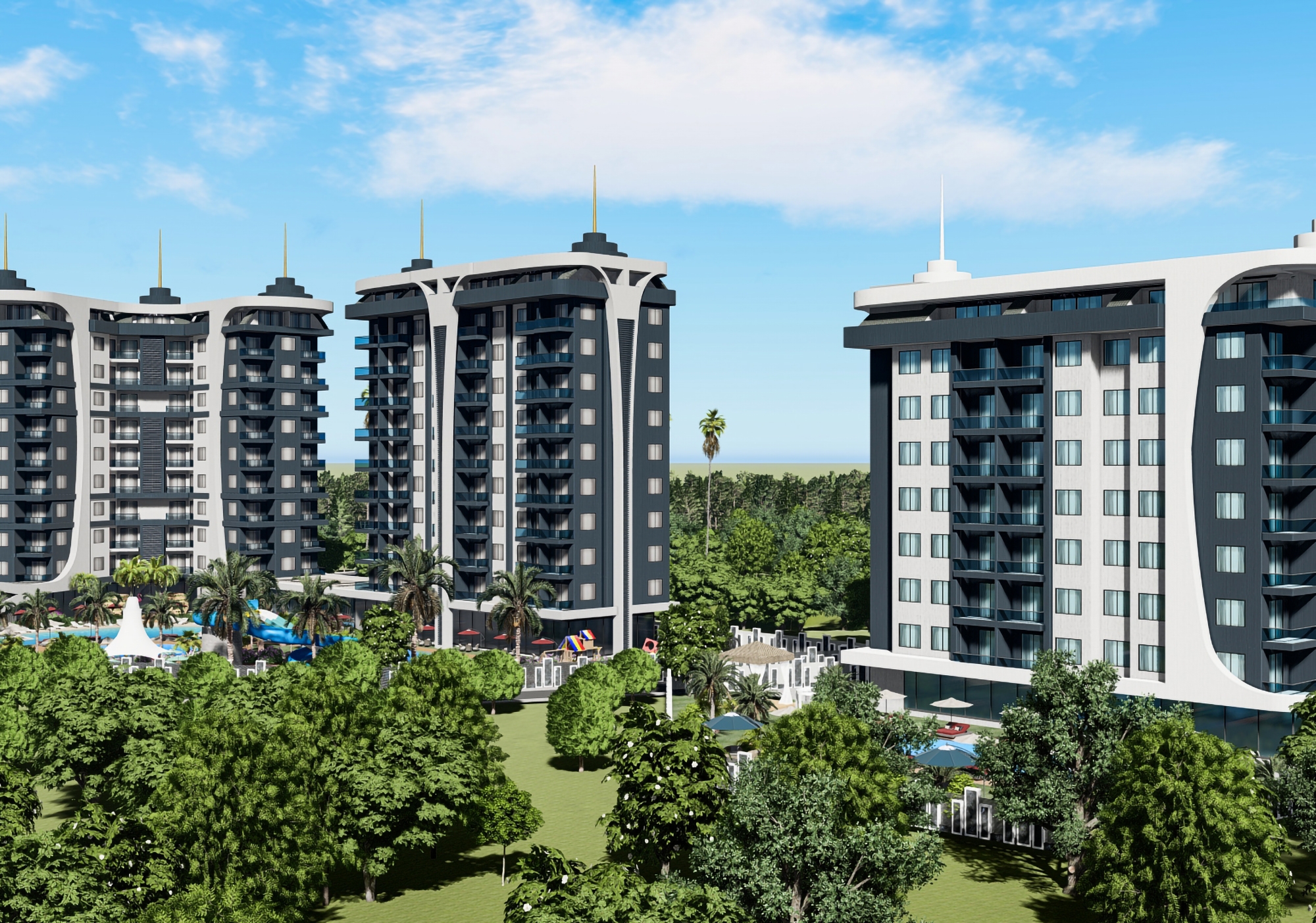 Luxuriöses 1+1 Apartment mit Bergblick in Avsallar, Alanya