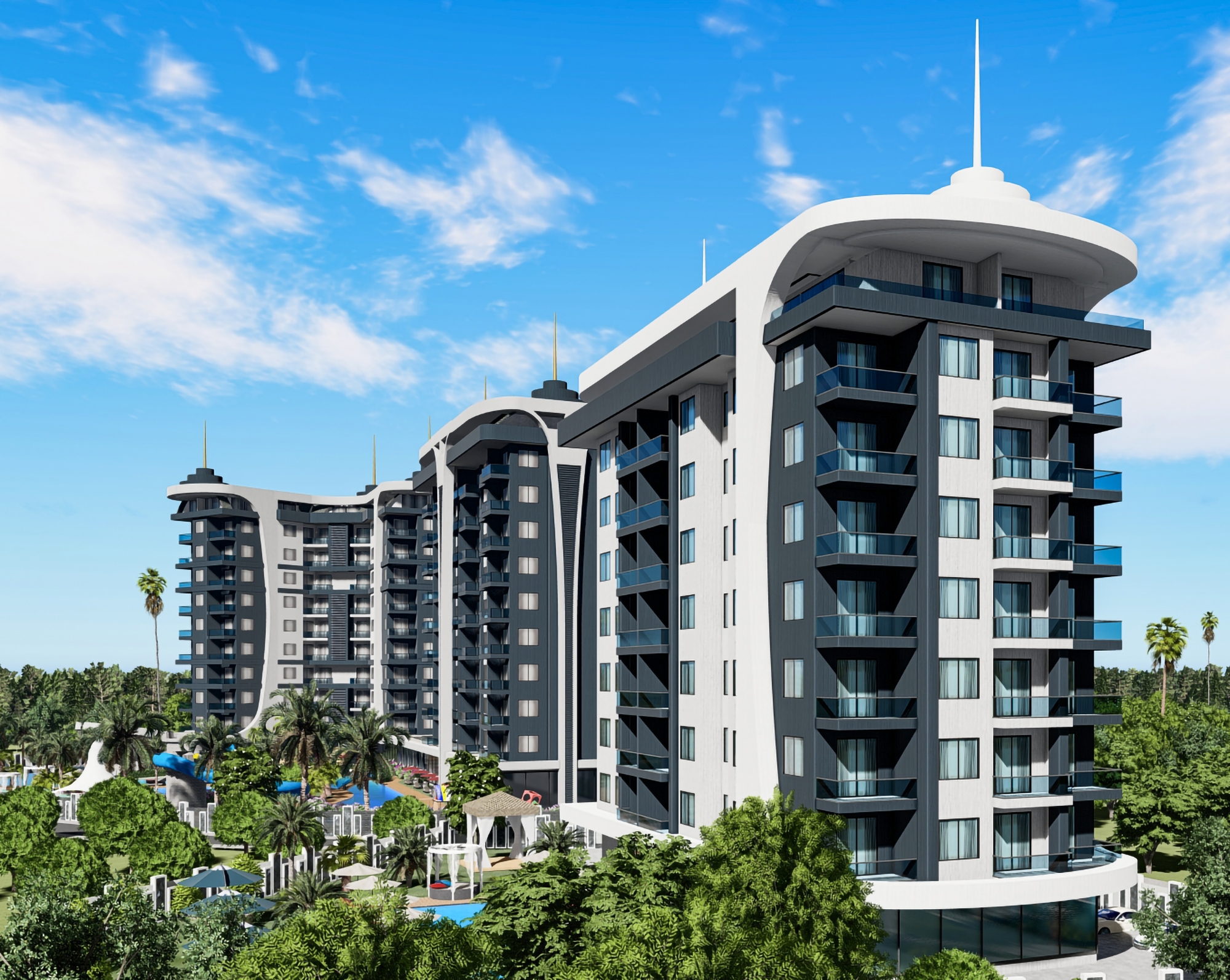 Luxuriöses 1+1 Apartment mit Bergblick in Avsallar, Alanya