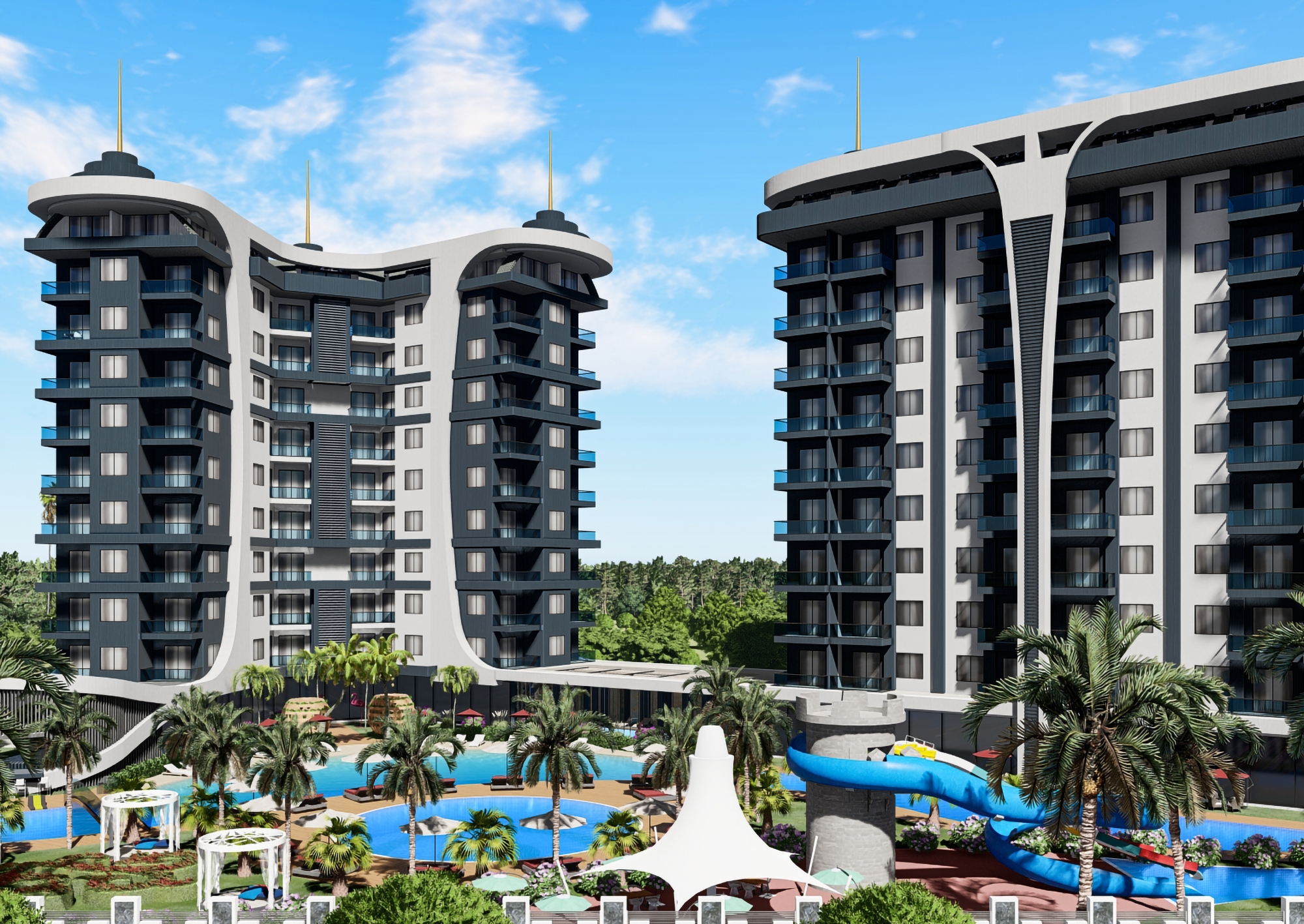 Luxuriöses 1+1 Apartment mit Bergblick in Avsallar, Alanya
