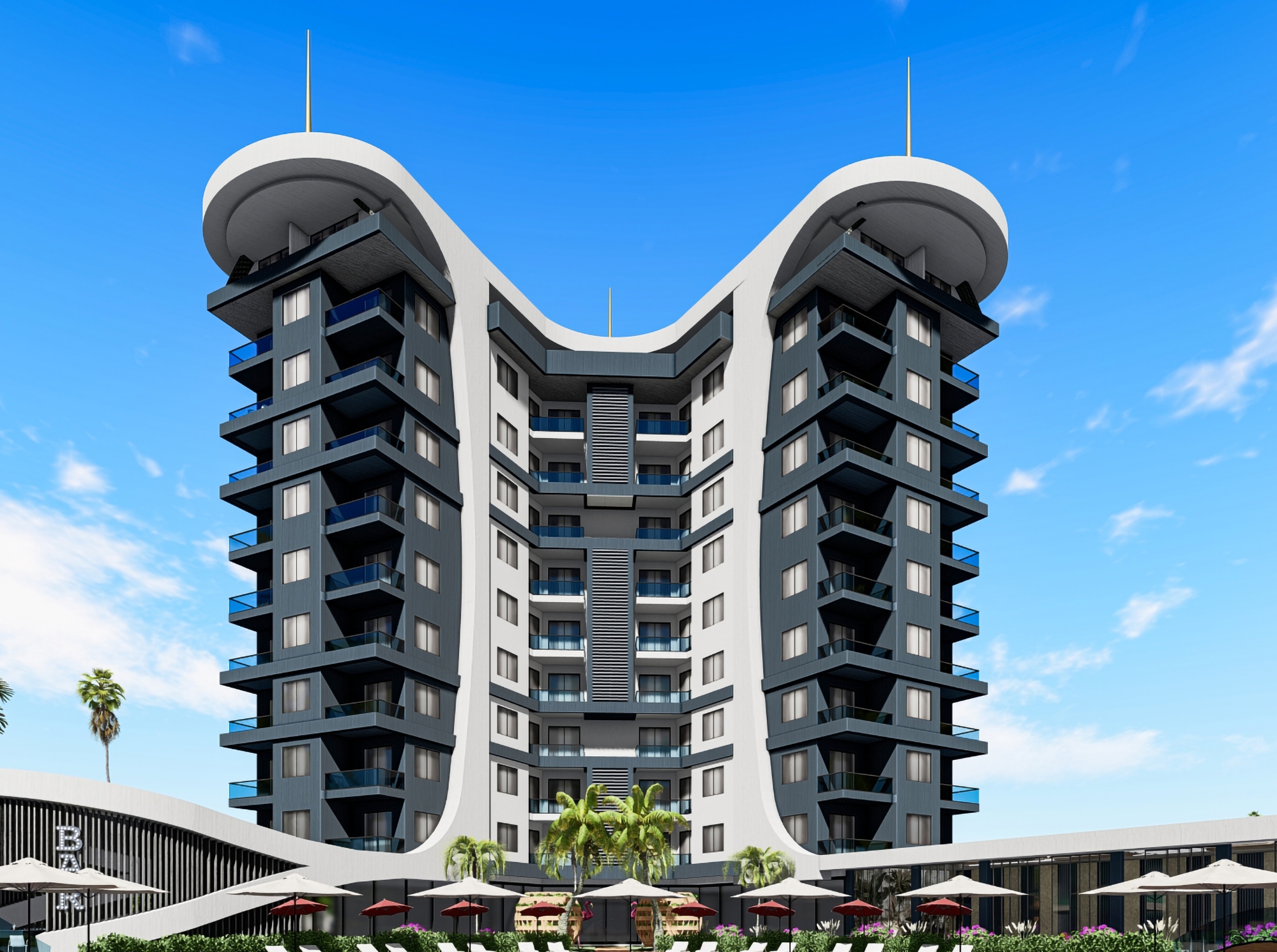 Luxuriöses 1+1 Apartment mit Bergblick in Avsallar, Alanya