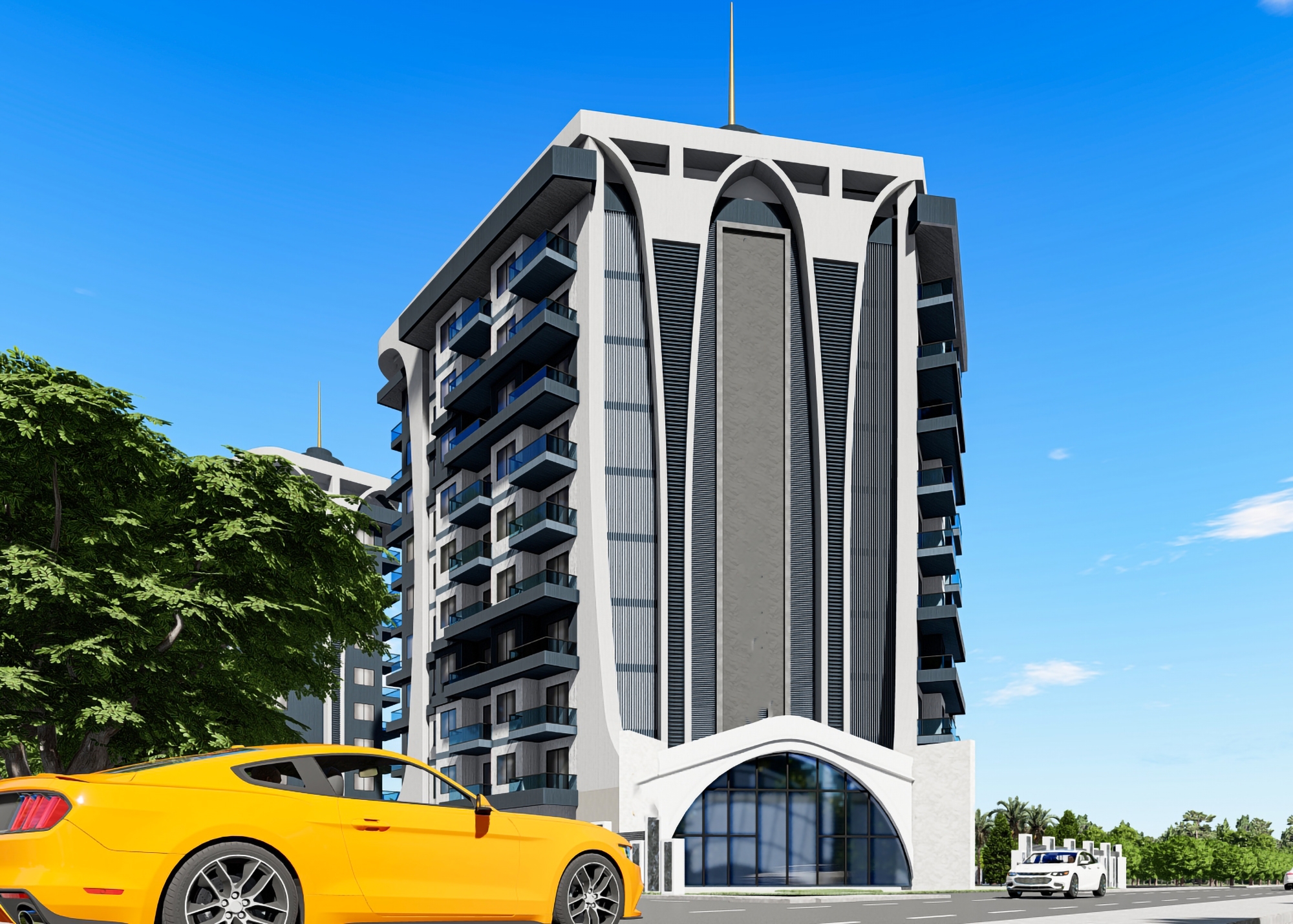 Luxuriöses 1+1 Apartment mit Bergblick in Avsallar, Alanya