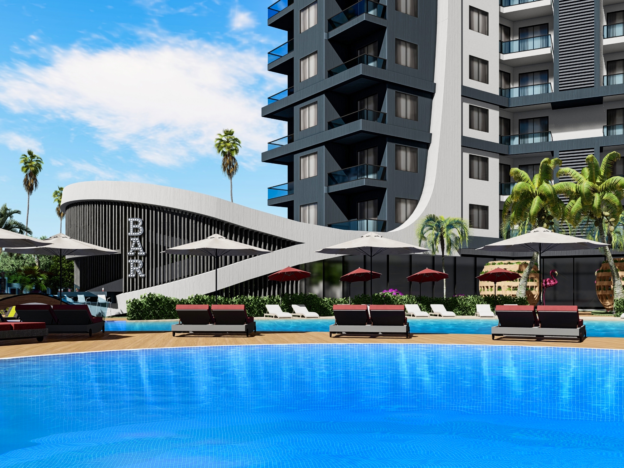 Luxuriöses 1+1 Apartment mit Bergblick in Avsallar, Alanya
