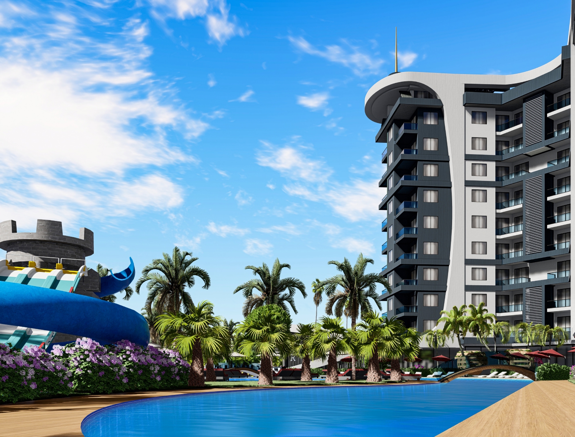 Luxuriöses 1+1 Apartment mit Bergblick in Avsallar, Alanya