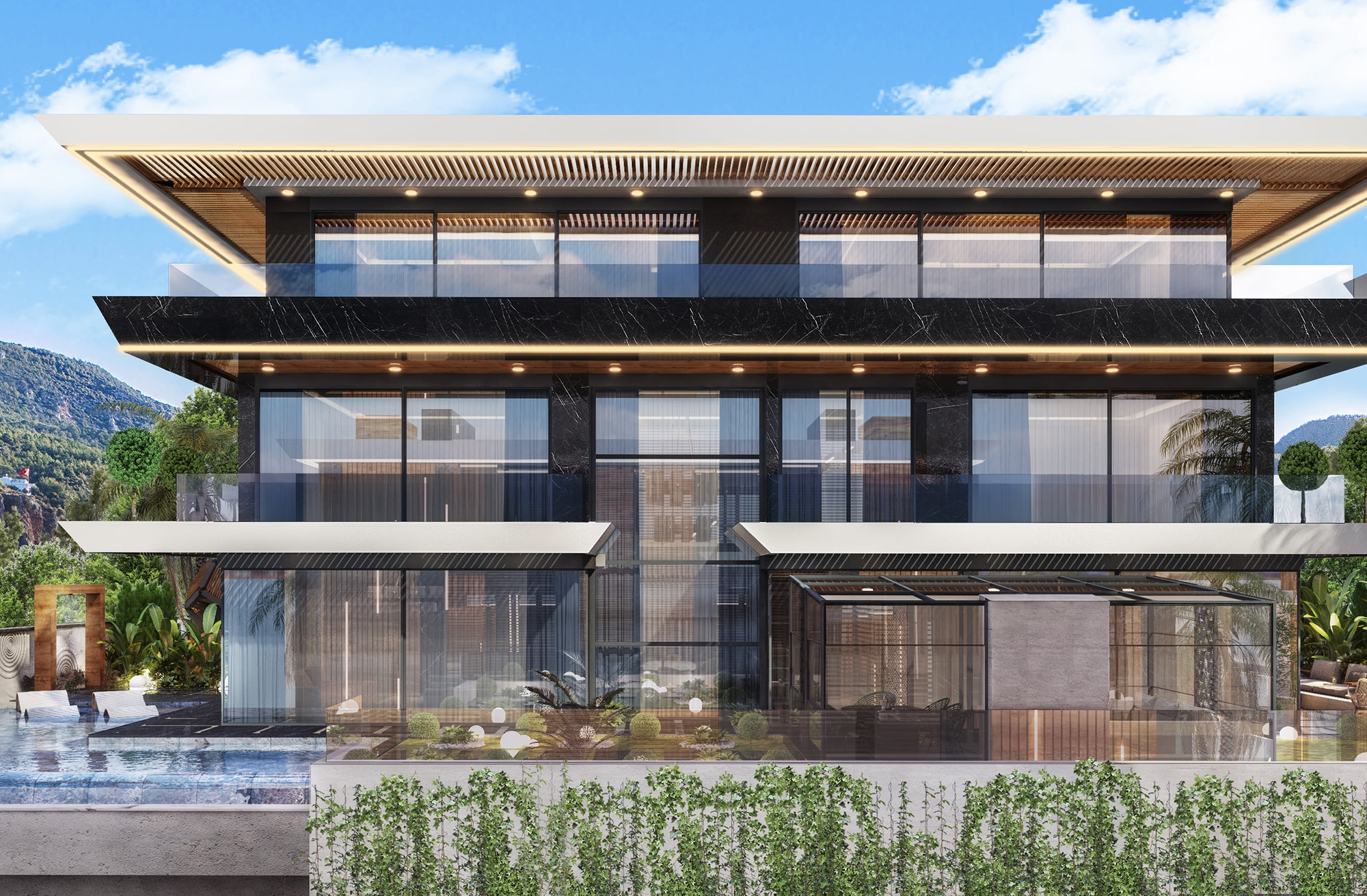Luksus 3+1 Villa med Hav, Slot og Bjergudsigt i Alanya, Oba