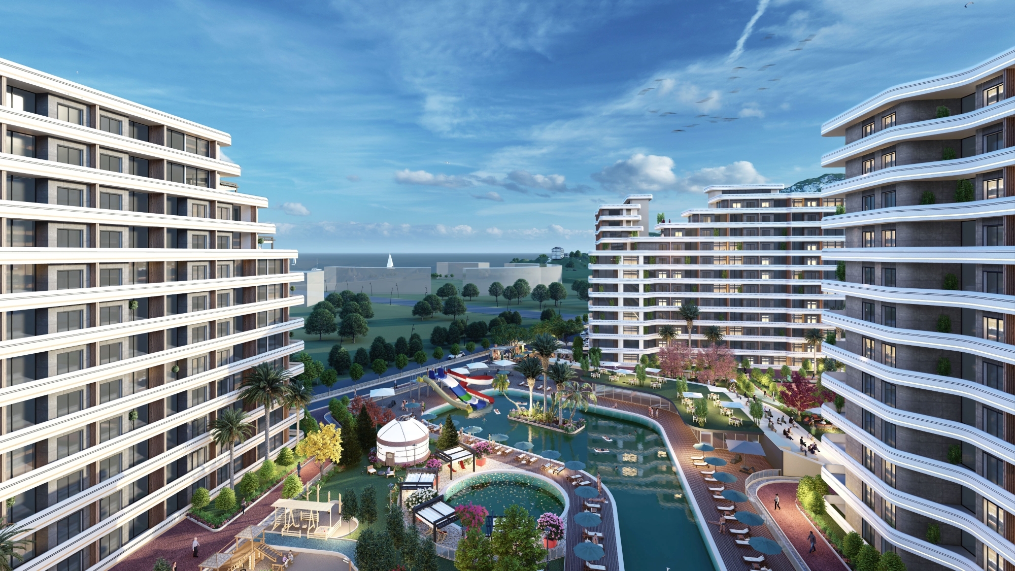 Luxuriöses 1+1 Apartment mit Meerblick und Bergblick, Mersin-Tömük