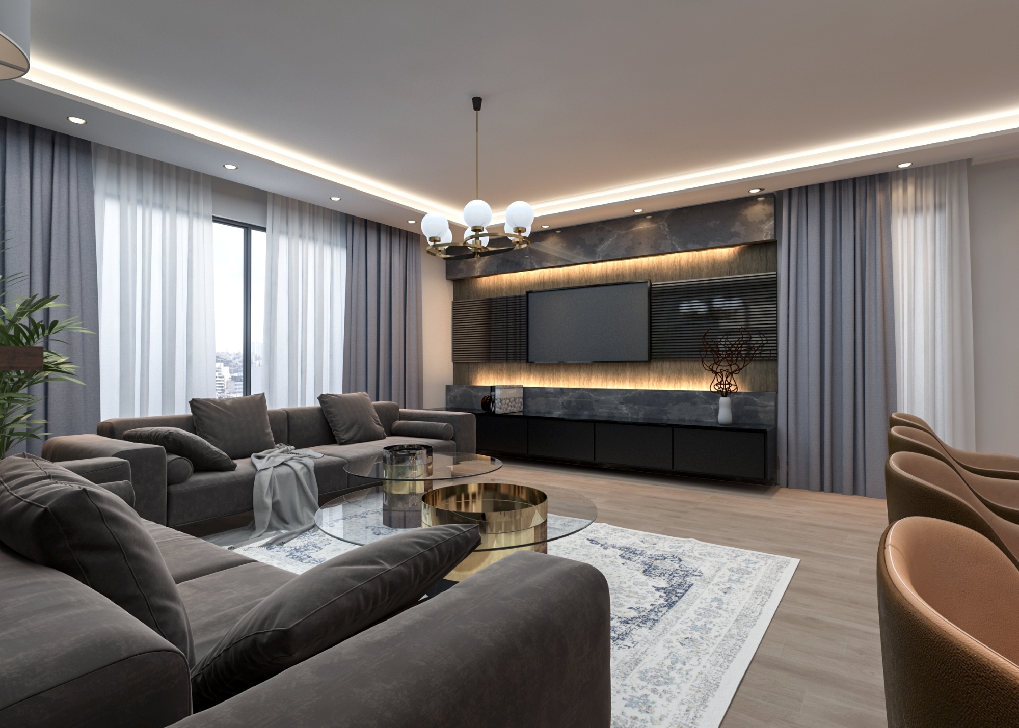 Luxuriöses 1+1 Apartment mit Meerblick und Bergblick, Mersin-Tömük