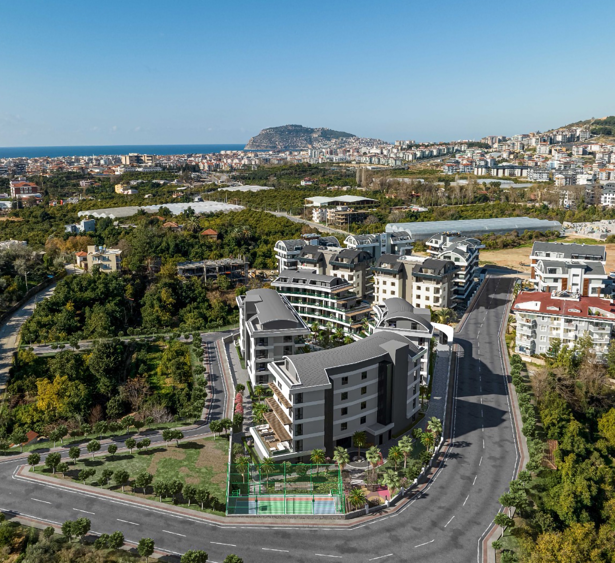 Luksuriøs 1+1 med utsikt over slottet og fjellene i Oba, Alanya