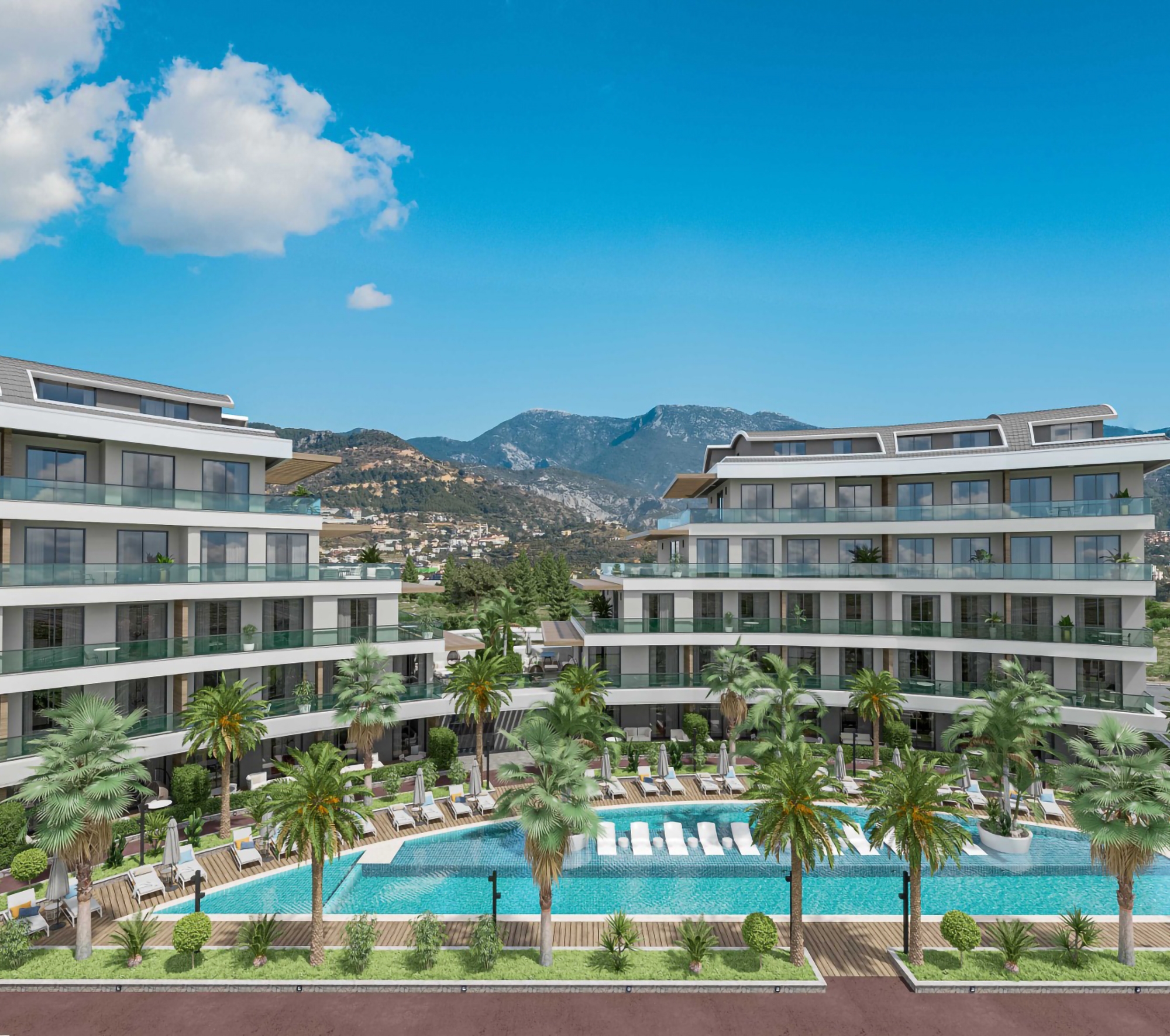 Luksuriøs 1+1 med utsikt over slottet og fjellene i Oba, Alanya