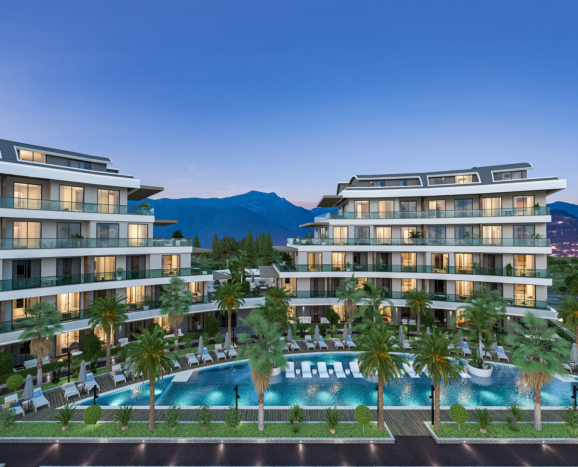Luksuriøs 1+1 med utsikt over slottet og fjellene i Oba, Alanya