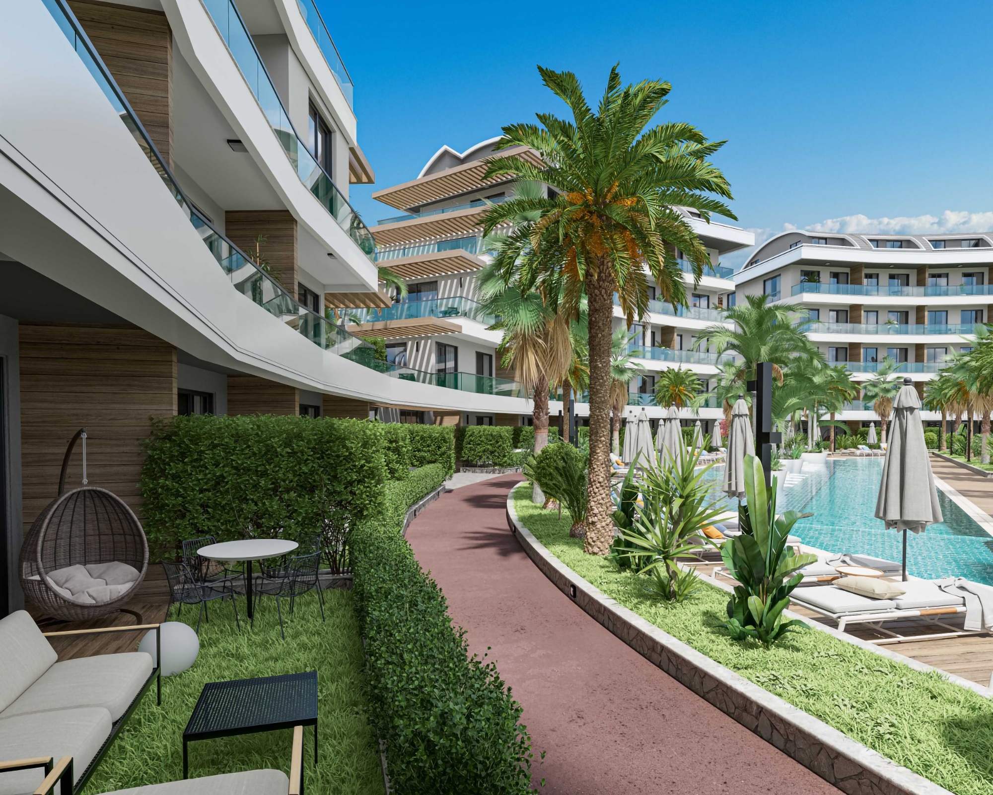 Luksuriøs 1+1 med utsikt over slottet og fjellene i Oba, Alanya