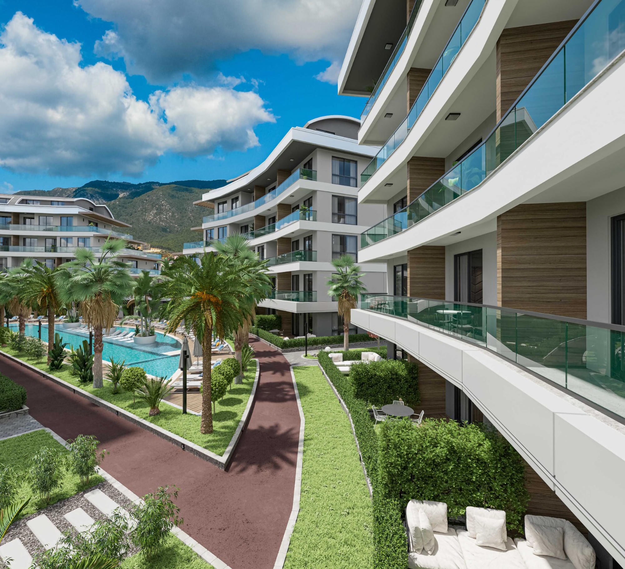 Luksuriøs 1+1 med utsikt over slottet og fjellene i Oba, Alanya