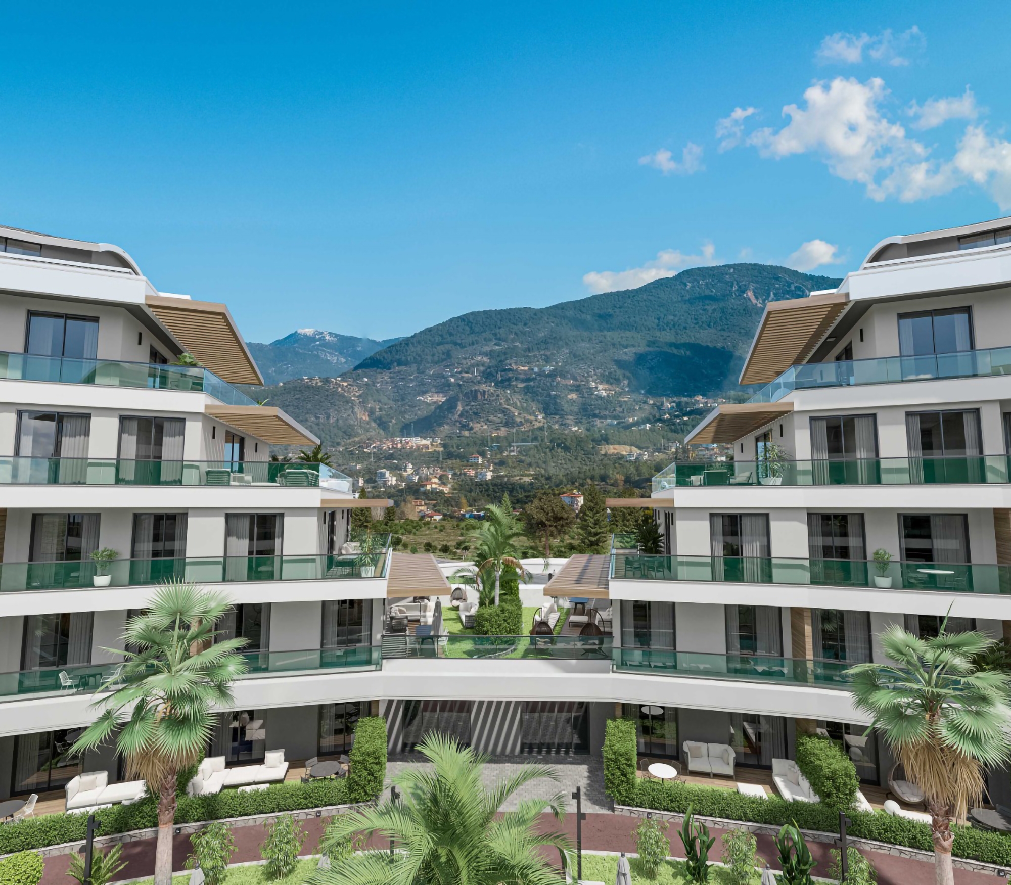 Luksuriøs 1+1 med utsikt over slottet og fjellene i Oba, Alanya