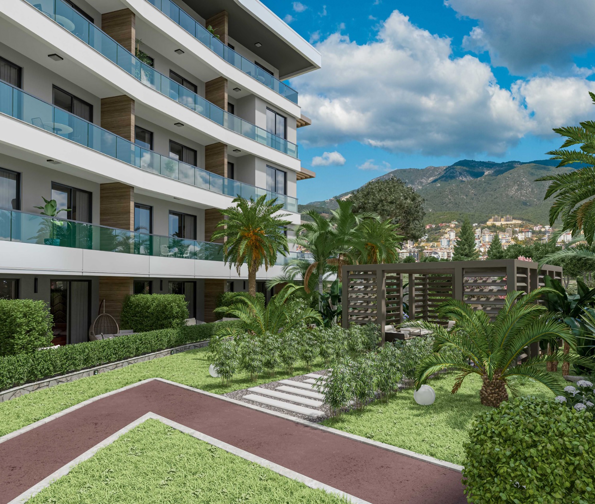 Luksuriøs 1+1 med utsikt over slottet og fjellene i Oba, Alanya