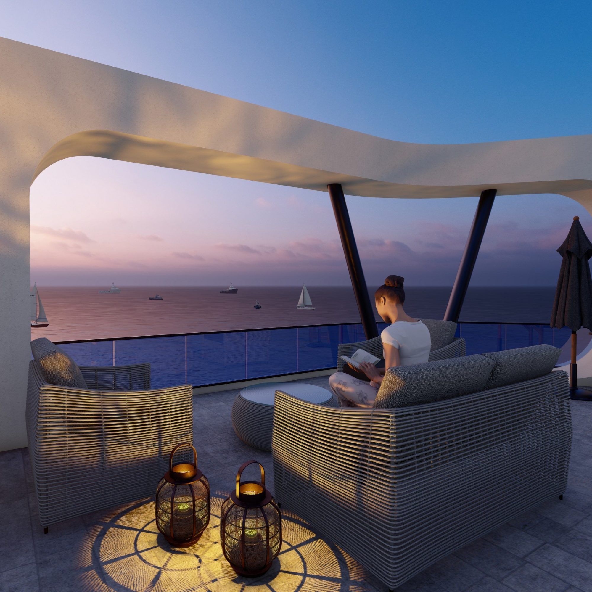 Luxuriöses 1+1 Apartment mit Meeres- und Burgblick, Mersin Ayas